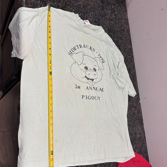 Vintage 1990 Lot of 2 Single Stitch Pig Graphic Sidetracks Tshirts Green Red XXL - Picture 11 of 12